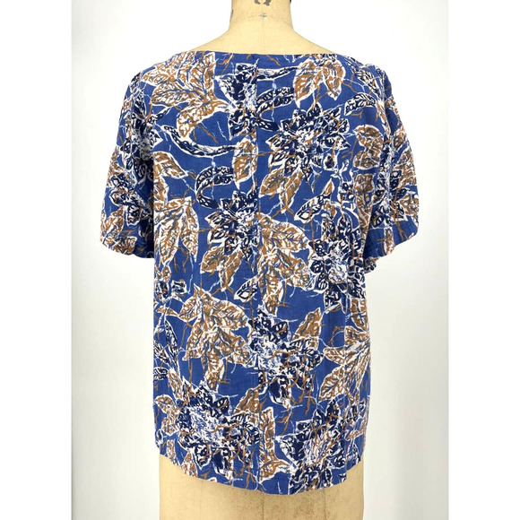 Vintage Personal Blue Tropical Printed Boat Neck Short Sleeve Shirt 8 - Picture 3 of 10